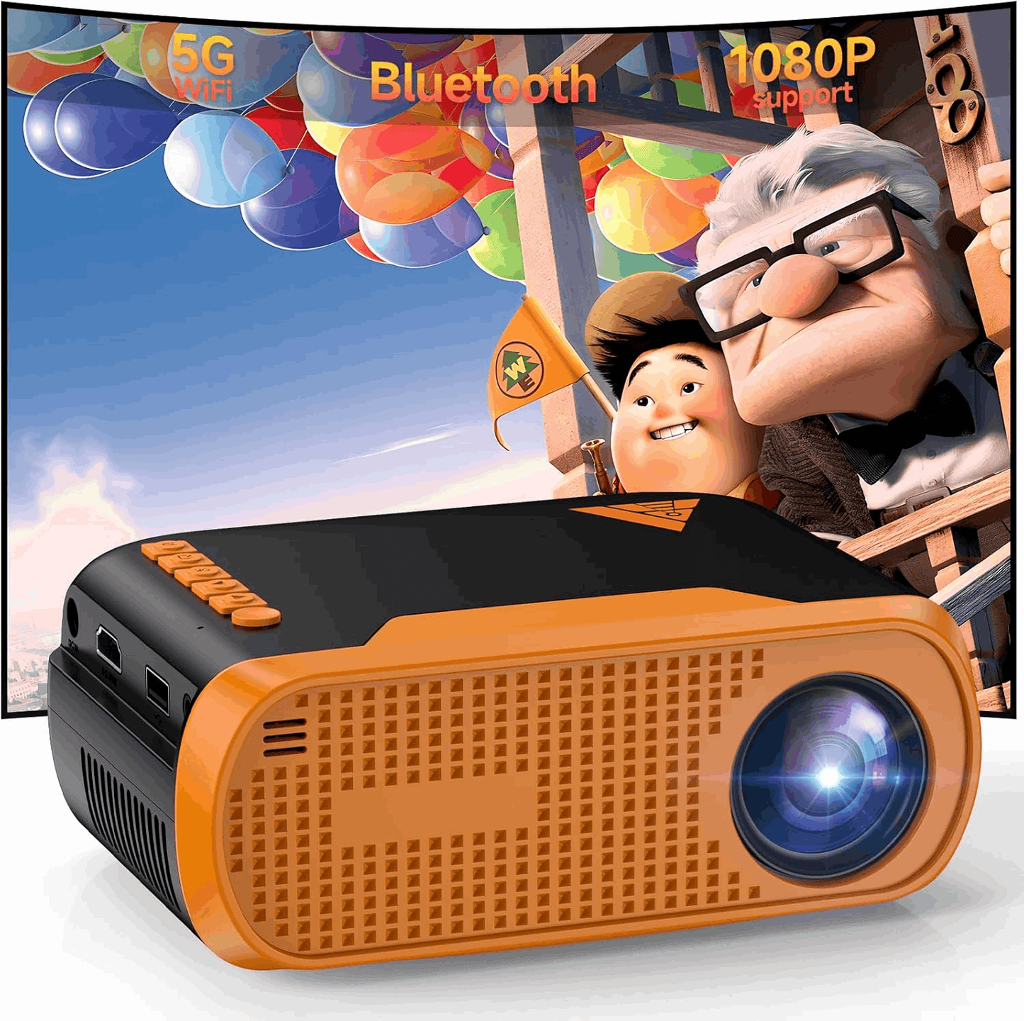 Mini Video Projector, Native 1080P Portable Movie Projector with Wifi Bluetooth, Compatible with Smart Phone, TV Stick, PS5, Laptop HDMI USB for Home Theater Indoor Outdoor Movies