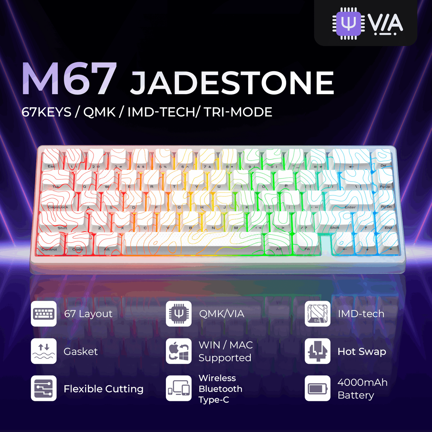 XVX M67 JadeStone Stellar White VIA Tri-Mode Mechanical Keyboard with IMD-Tech Keycaps