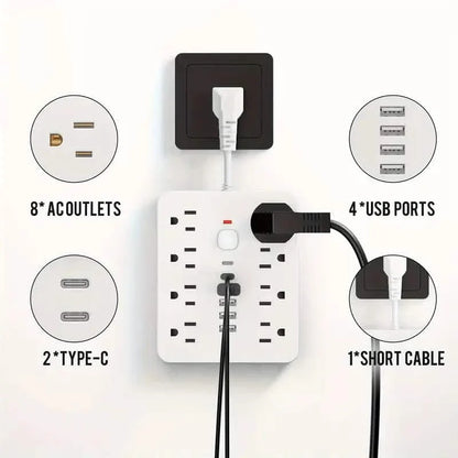 14-in-1 Power Strip With 4 USB Outlets, 2 Type-C Outlet and 8 AC Socket Outlets