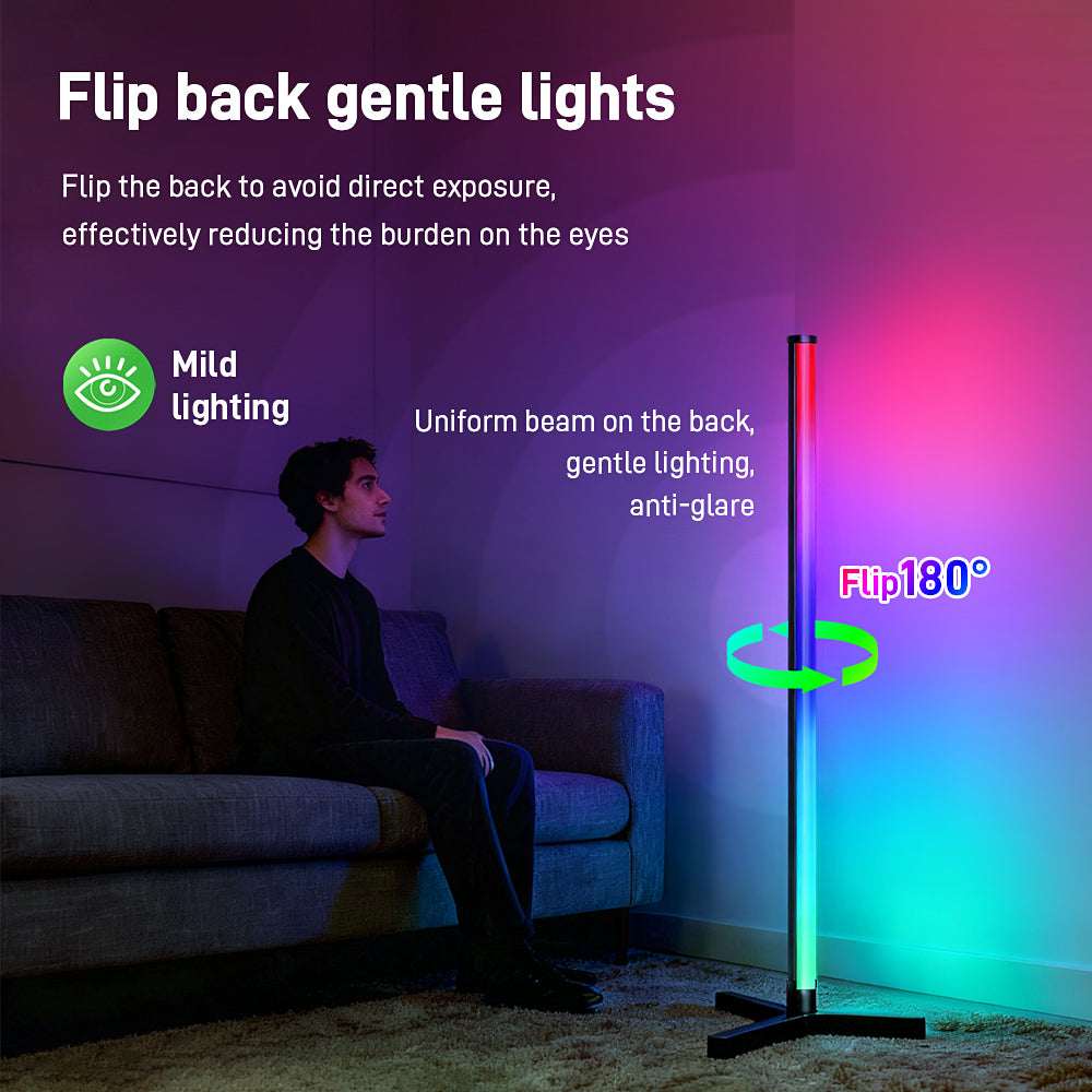 RGB LED Corner Floor Lamp, flip 180°，Remote Control,Standingl Corner Changing Ambience Light, for Living Bedroom Room Gaming Room