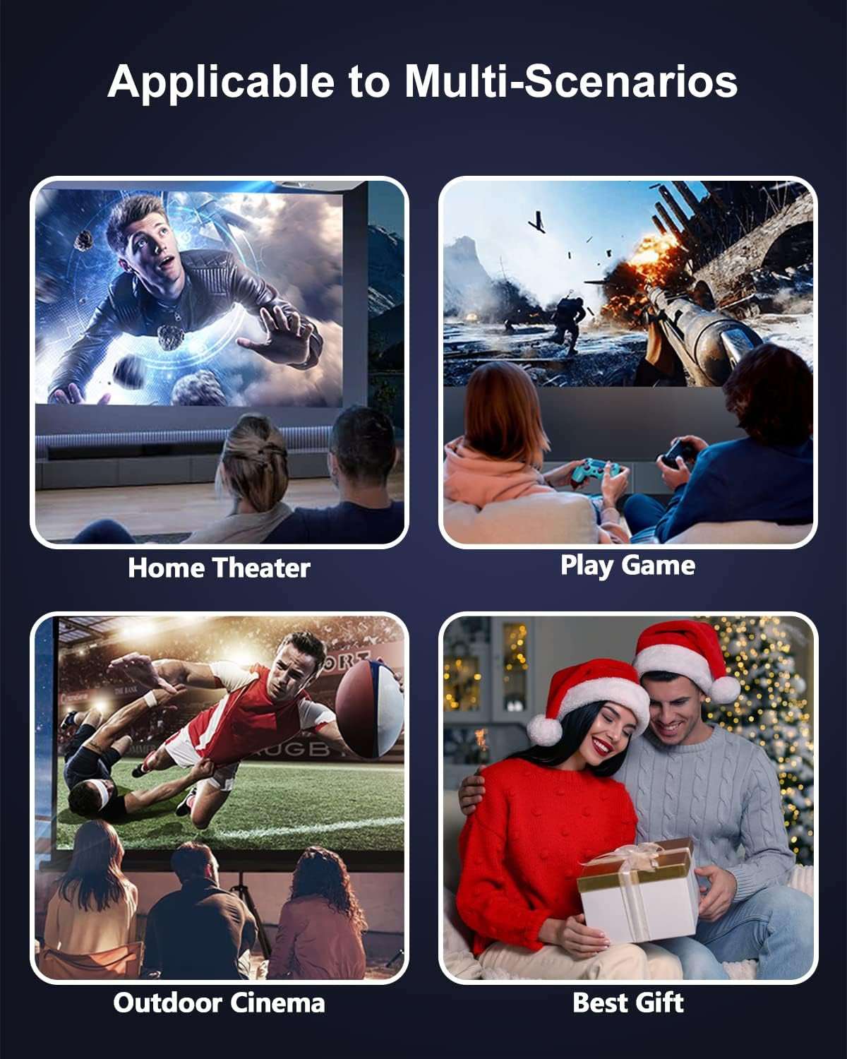 FUDONI Projector with Wifi and Bluetooth 4K Support, 300ANSI Outdoor Indoor Projector FHD 1080P Max 300" Display, Movie Video Home Theater Projector Compatible W/Hdmi/Usb/Phone/Laptop/Tv Stick