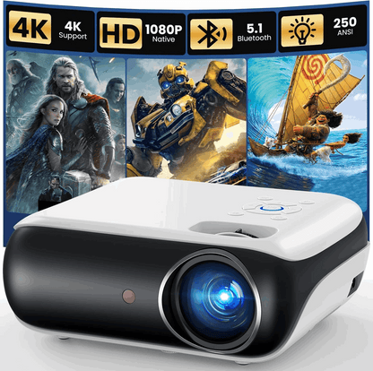 HAPPRUN Native 1080P Projector, Bluetooth Home Theater Movie Projector with Built-In Speaker, Compatible with Smartphone, HDMI, Fire Stick, PS5, Indoor & Outdoor Use - without Google TV System