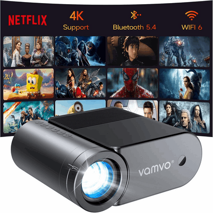 Mini Video Projector, Native 1080P Portable Movie Projector with Wifi Bluetooth, Compatible with Smart Phone, TV Stick, PS5, Laptop HDMI USB for Home Theater Indoor Outdoor Movies