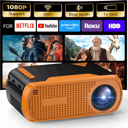 Mini Video Projector, Native 1080P Portable Movie Projector with Wifi Bluetooth, Compatible with Smart Phone, TV Stick, PS5, Laptop HDMI USB for Home Theater Indoor Outdoor Movies