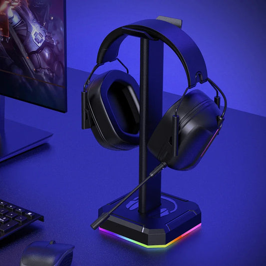 Headset Support Stand Space Saving Desktop Organizer Vertical Bracket Hanger RGB Backlight Headphone Stand Holder Rack