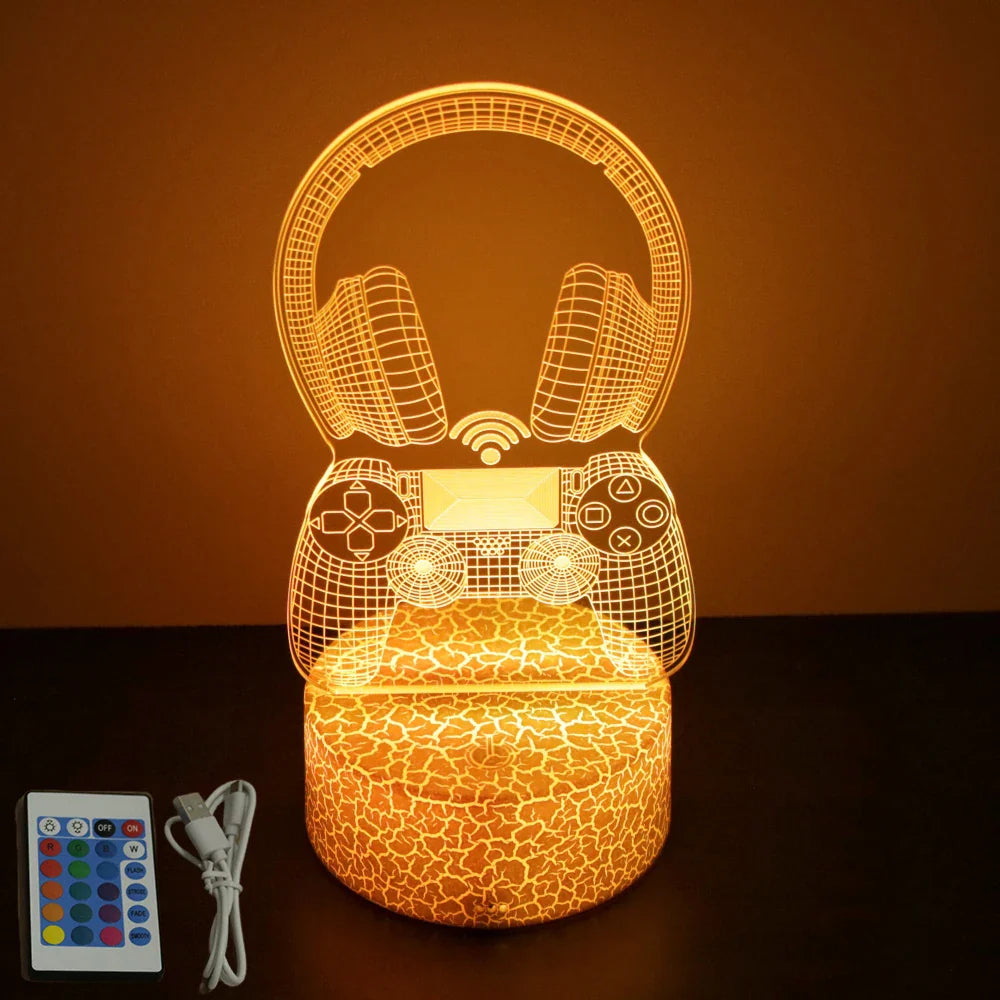 Neon Gamer 3D LED Night Light RGB – Gaming Table Lamp for Kids, Bedroom & Gamer Room