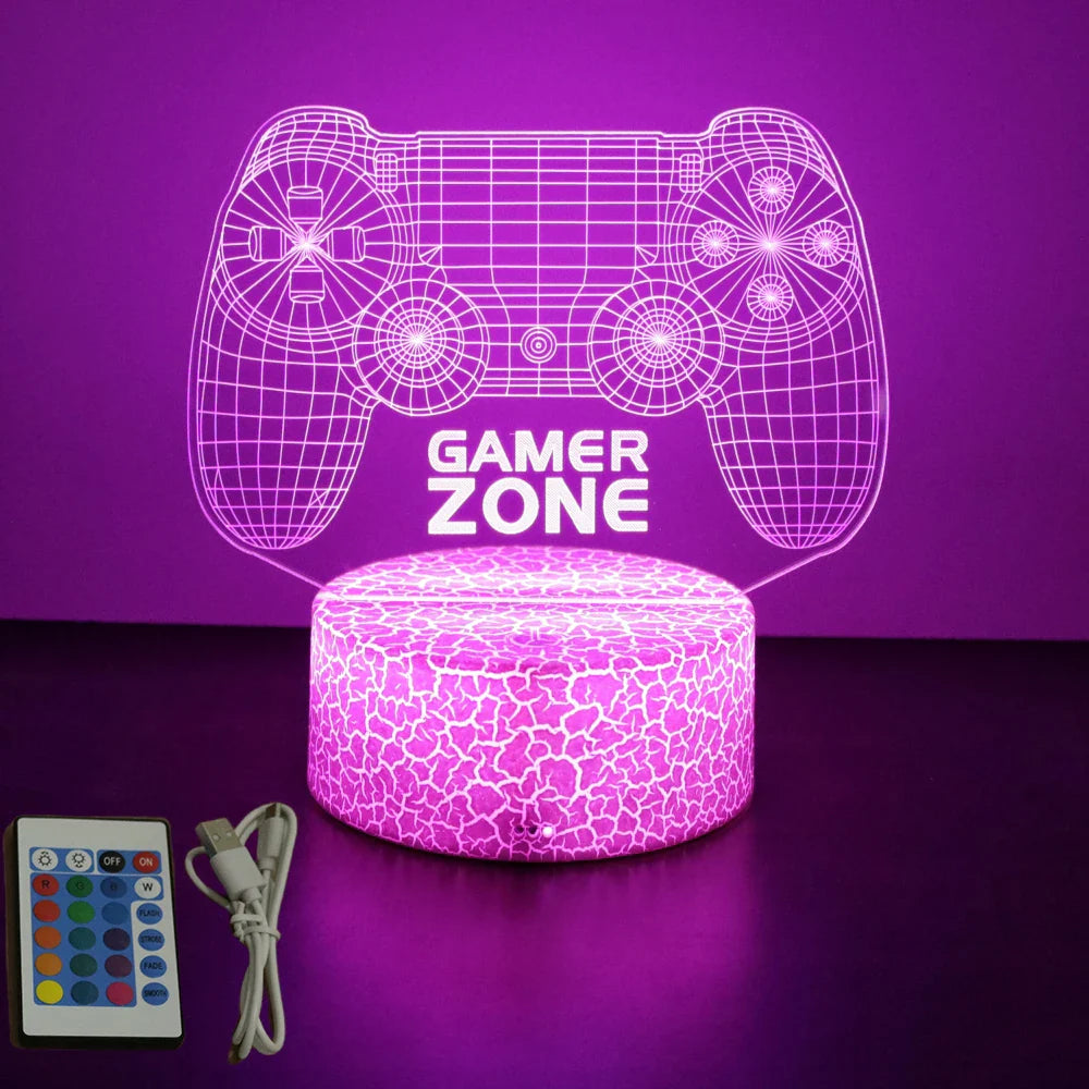 Neon Gamer 3D LED Night Light RGB – Gaming Table Lamp for Kids, Bedroom & Gamer Room
