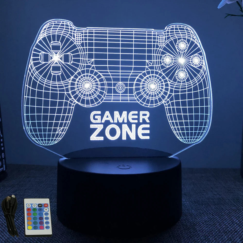 Neon Gamer 3D LED Night Light RGB – Gaming Table Lamp for Kids, Bedroom & Gamer Room