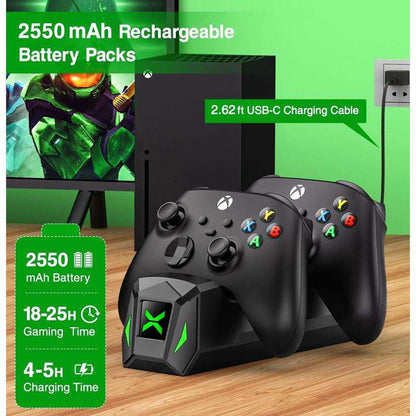 Ultimate BEBONCOOL Xbox Controller Charger Station - Dual Dock with 2 Rechargeable 2550mAh Battery Packs & 4 Stylish Covers for Xbox One/Series X|S Controllers
