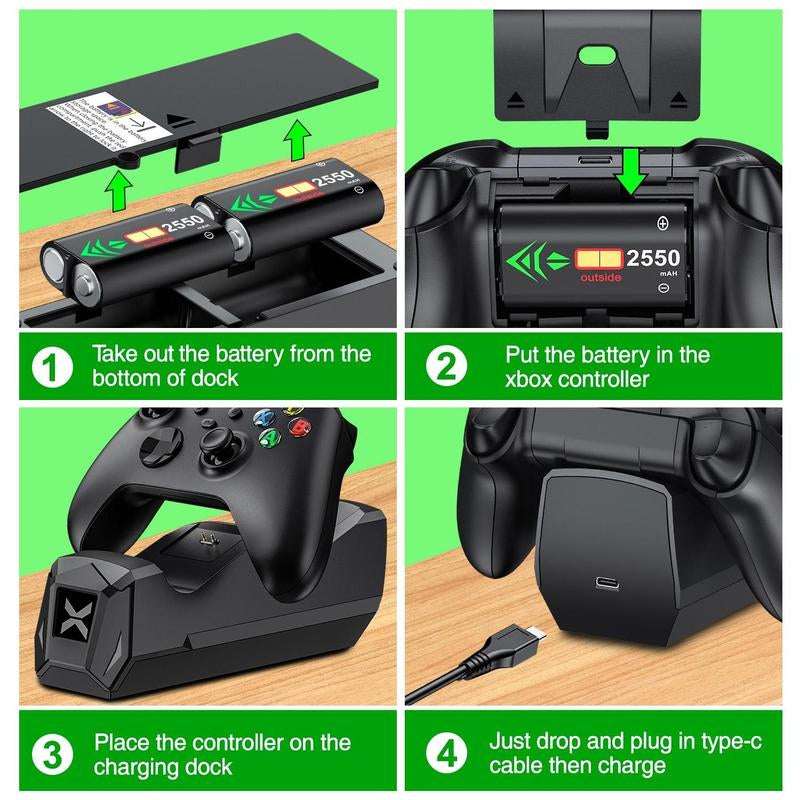 Ultimate BEBONCOOL Xbox Controller Charger Station - Dual Dock with 2 Rechargeable 2550mAh Battery Packs & 4 Stylish Covers for Xbox One/Series X|S Controllers