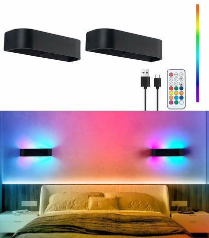 KwatTsz 2Pcs RGB Wall Light with Remote, 12 Colors, 6000mAh Wireless